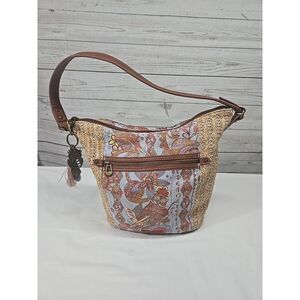 Sakroots Shoulder Bag Owl Crochet Canvas Handbag Brown Blue Boho Charms‎ Tassels